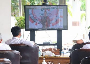 Wali Kota Batam, Muhammad Rudi, menghadiri peringatan puncak Hari Anti Korupsi Dunia (Hakordia) 2020 dengan Presiden RI, Joko Widodo, secara virtual, Rabu (16/12/2020)