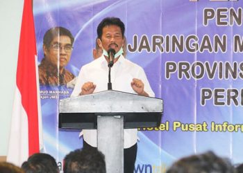 Wali Kota Batam Muhammad Rudi menghadiri pengukuhan Pengurus Daerah (Pengda) Jaringan Media Siber Indonesia (JMSI) Provinsi Kepri di Aula Hotel Pusat Informasi Haji (PIH) Batam, Senin (21/12/2020) sore.