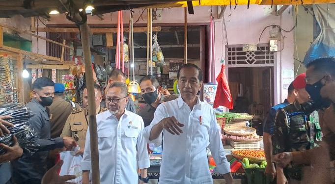 Presiden Joko Widodo cek harga bahan pokok di Pasar Natar, Lampung Selatan.( Foto : Diskominfo Lampung Selatan)