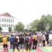 Ratusan karyawan PT Karimun Granite melakukan aksi unjuk rasa di depan Kantor Bupati Karimun. Senin (18/9/2023) (Foto/Dokumentasi)
