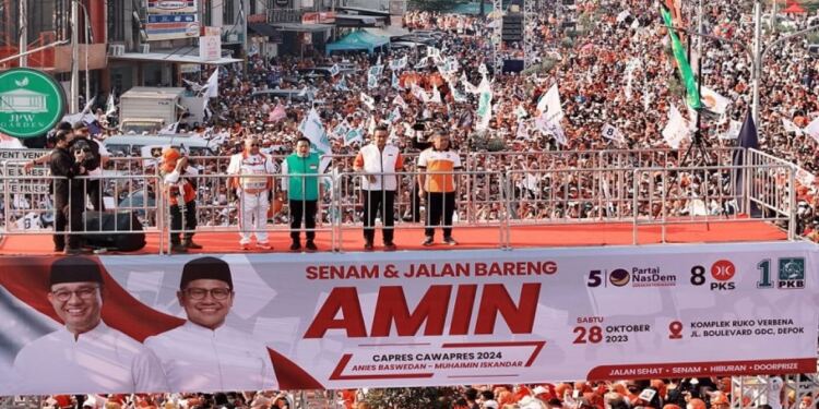 Pasangan AMIN saat melakukan safari politik di Depok Jawa Barat. (Foto/Dokumentasi).