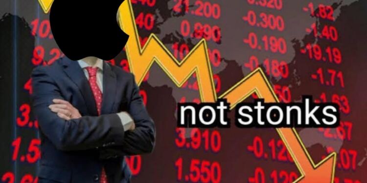 Apple Tumbang di China, meme Not Stonks (foto/net)