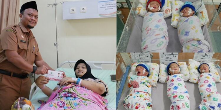 Ibu dan kelima anak kembarnya mendapat hadiah dari pemkab Indramayu. (foto/net)
