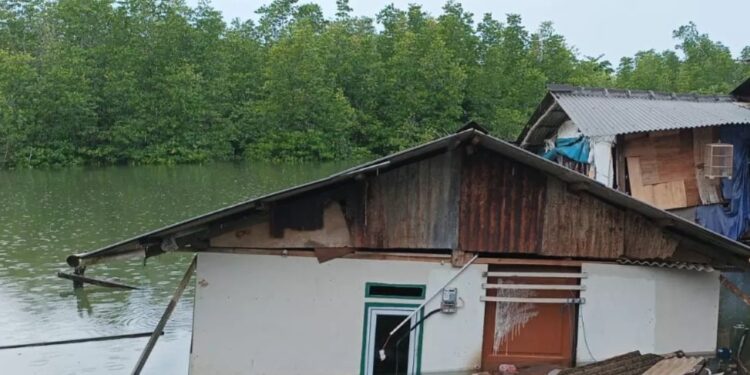 Kondisi rumah yang sudah ambruk dan terendam (foto/ist)