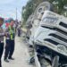 Truk semen yang terbalik akibat kecelakaan (foto/ist)