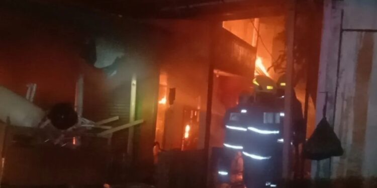 Petugas damkar yang tengah berjibaku memadamkan api (foto/ist)