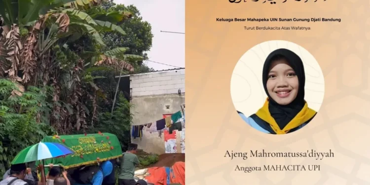 Prosesi pemakaman Ajeng Mahromatussa'diyyah serta ungkapan belasungkawa dari Mahacita UPI. (foto/ist)