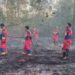 Damkar Lingga yang sedang memadamkan api di hutan karhutla (foto/ist)