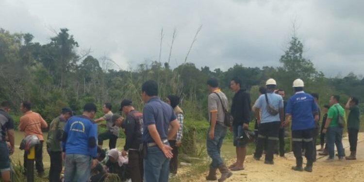 Proses evakuasi korban truk terjun sungai di Desa Segati, Kecamatan Langgam, Kabupaten Pelalawan, Riau, Sabtu (22/2/2025). (foto/ist)