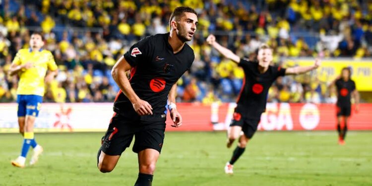 Selebrasi gol Ferran Torres saat Barcelona menekuk Las Palmas 2-0 di lanjutan Liga Spanyol, 23 Februari 2025. (foto/RUETERS)