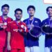 Leo Rolly Carnando/Bagas Maulana (kiri) tampil sebagai runner up All England 2025 usai takluk dari Kim Won-ho/Seo Seung-jae (Korea Selatan) pada partai final ganda putra di Utilita Arena, Birmingham, Inggris, Minggu (16/3/2025). (foto/PBSI)