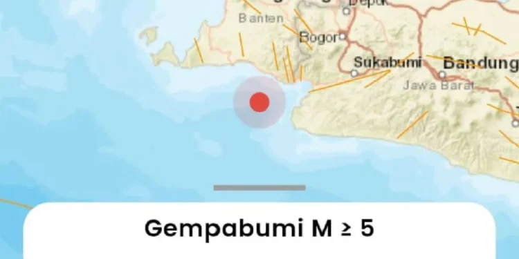 Lokasi gempa bumi M5,2 yang berpusat di Kabupaten Bayah, Banten pada Sabtu, (15/3/2025) sekitar pukul 06.55 WIB. (foto/BMKG)