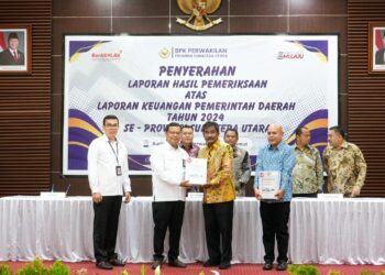 Wali Kota Binjai, Drs. H. Amir Hamzah, MAP dalam acara yang digelar di Kantor BPK Perwakilan Sumut, Medan, pada Senin (26/5/2025).. (Foto/Humas).