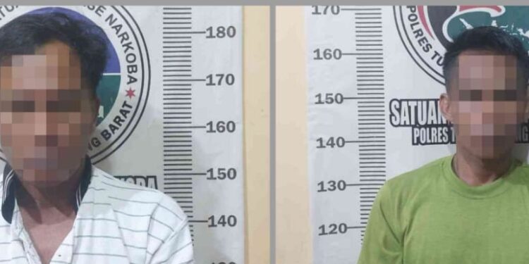 Dua pelaku pengedar narkoba jenis sabu yang ditangkap Polres Tubaba. (Foto/Maria)..
