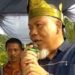 Ketua PAC Gerindra Kecamatan Secanggang Nazlan Syahputra pegang mik. (Foto/dok).