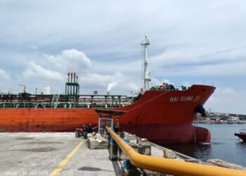 Kapal MT HAI XIANG 19 VOY. 2506 pengangkut Crude Palm Oil (CPO) sebanyak 6.499.905 kilogram. (Foto/Bea Cukai Aceh)