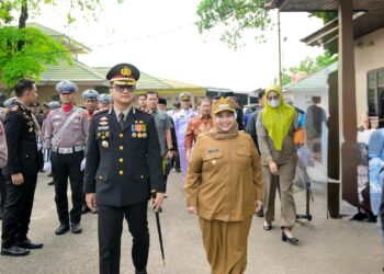 Bupati Bengkalis Kasmarni Hadiri HUT ke-79 Bhayangkara. (Foto/Darwis)