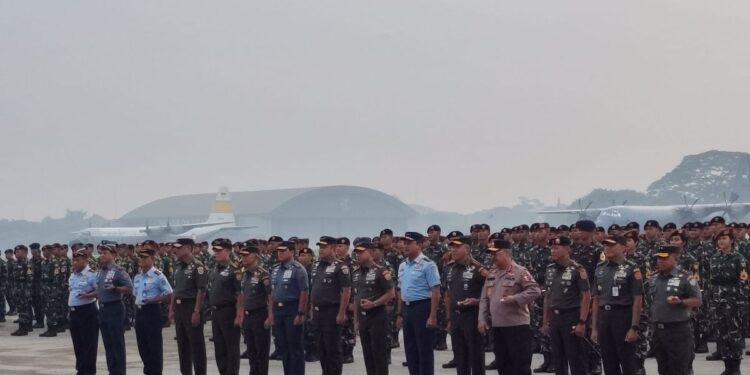 Upacara penyambutan 450 Kontingen Indonesia Patriot II usai kepulangan para personel TNI dari Prancis. (Foto/Doc)