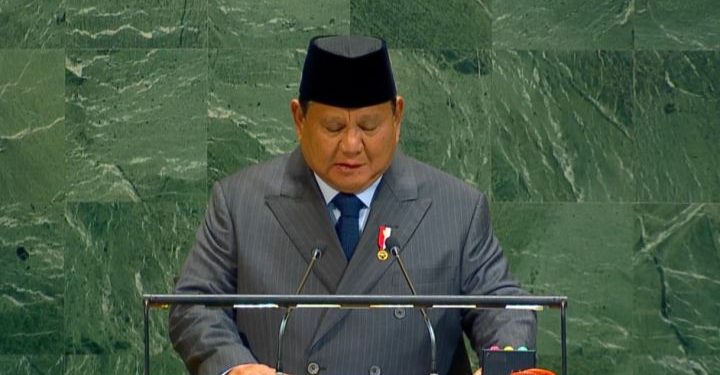 Presiden Prabowo saat berpidato di markas PBB, New York, Amerika Serikat, Senin (22/9/2025). (Foto/Doc)