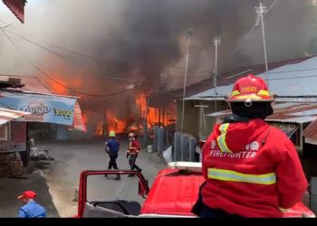 Kebakaran menghanguskan 14 rumah warga di permukiman padat penduduk di Jalan Pemancungan, Kelurahan Pasa Gadang, Kecamatan Padang Selatan, Kota Padang, Sumatera Barat, Kamis (9/10/2025) siang. (Foto/Doc)