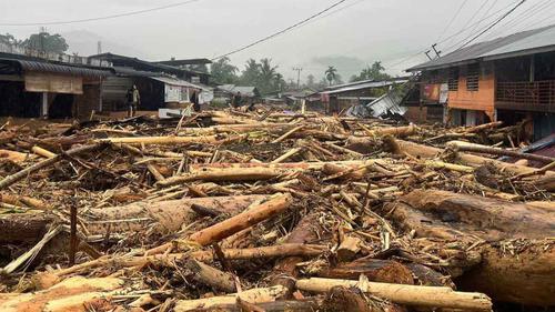 Gelondongan Kayu Terbawa Banjir di Sumatera. (Foto/Doc)
