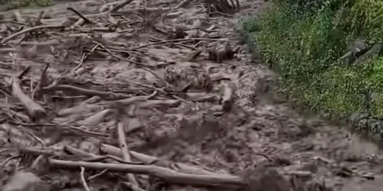 Sungai Wih Gile Bener Meriah Meluap Membawa Material Lumpur dan Kayu. (Foto/Doc)
