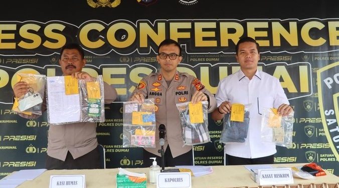 Satreskrim Polres Dumai gelar konfrensi Pers di Mapolres Dumai. (Foto/Istimewa).