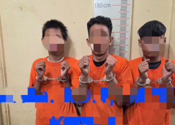 Para tersangka pelaku kejahatan di wilayah Polres langkat yang dibekuk satnarkoba Polres Langkat. (Foto/Jhon).