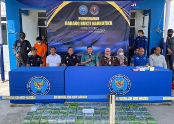 BNNP Aceh Dan Kanwil Bea Cukai Aceh Musnahkan 60 Kilogram BB Sabu Hasil Tangkapan. (Foto/Humas).