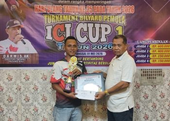 Sukses Turnamen Bilyard ICI CUP 1 Provinsi Riau di sungai Pakning.(Foto/Junaidi).