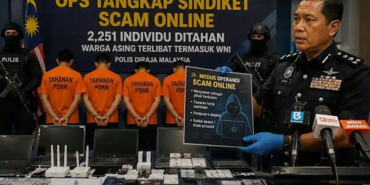 Polisi Malaysia Tangkap 2.251 WNA Pelaku Sindikat Scam Online, Termasuk WNI. (Foto/Net).