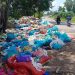 Salah satu titik tempat pembuangan sampah liar yang dibuang dipinggir  adalah jalan arah ke Marina City dan Sei Tamiang. (Foto/Fuat).