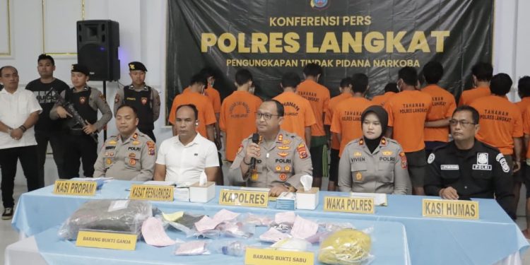 Kapolres Langkat Pimpin Konferensi Pers Pengungkapan 33 Kasus Narkotika. (Foto/Jhon).