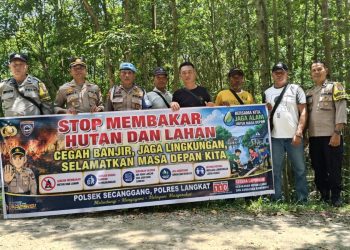 Cegah Karhutla Sejak Dini, Polsek Secanggang Ajak Warga Stop Bakar Sampah.(Foto/Jhon).